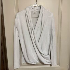 LOFT Outlet White V-Neck Faux Wrap Sweater Size M